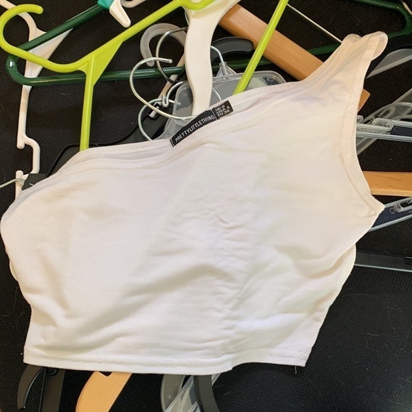 (2) white one shoulder cropped tops L= SHEIN M= PrettyLittleThing: fits M/L, EUC - Picture 2 of 6
